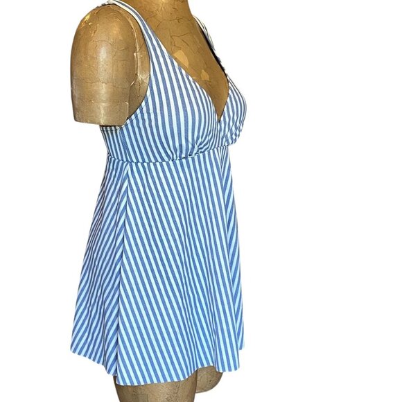 New Roatan Striped One-Piece Swim Dress Sz M Blue & White #96R - Picture 2 of 10